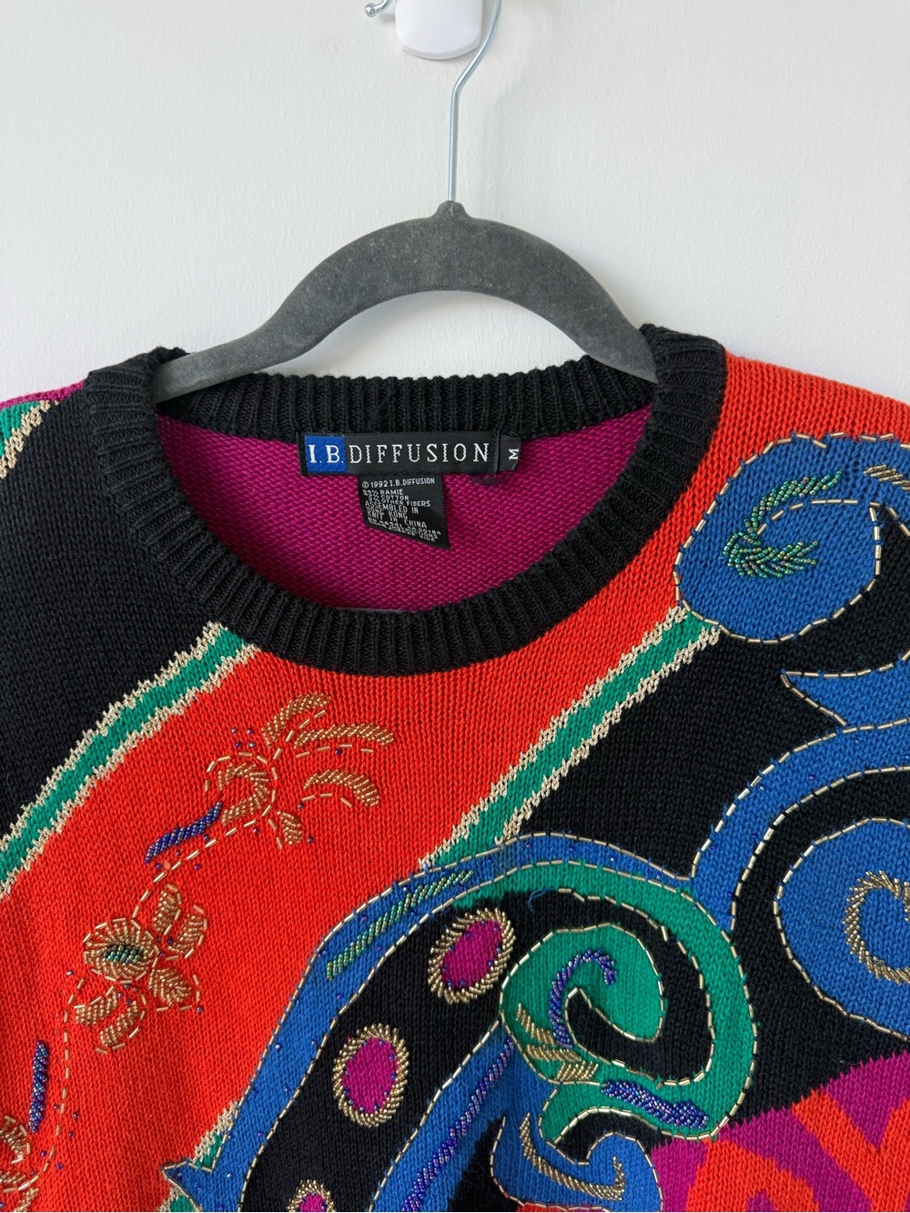 Multicolor Abstract Pattern Knit Sweater - Red/Black - Picture 5 of 6